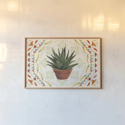 Tex Mex Fiesta II by Veronique Charron. shown as a paper print in a natural frame. Available as a archival giclee rolled canvas, fine art paper, or poster print. SKU 61915i.