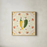 Tex Mex Fiesta III by Veronique Charron. Shown in a natural wood glass frame for a timeless modern aesthetic. Available as an archival giclee rolled canvas, fine art paper, or poster print. SKU 61916a.