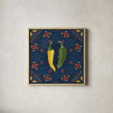 Tex Mex Fiesta III Dark by Veronique Charron. Shown in a natural wood glass frame for a timeless modern aesthetic. Available as an archival giclee rolled canvas, fine art paper, or poster print. SKU 61924a.
