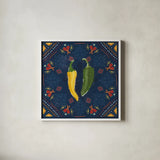 Tex Mex Fiesta III Dark by Veronique Charron. Shown in a crisp white glass frame for a clean and minimalist style. Available as an archival giclee rolled canvas, fine art paper, or poster print. SKU 61924a.