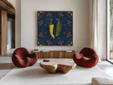 Tex Mex Fiesta III Dark by Veronique Charron. Shown as extra-large giant wall art in a modern living room. Available as an archival giclee rolled canvas, fine art paper, or poster print. SKU 61924a.