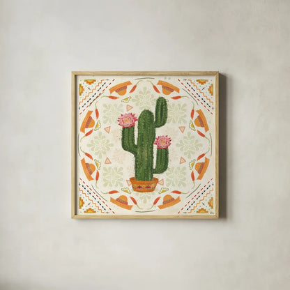 Tex Mex Fiesta V by Veronique Charron. Shown in a natural wood glass frame for a timeless modern aesthetic. Available as an archival giclee rolled canvas, fine art paper, or poster print. SKU 61918a.