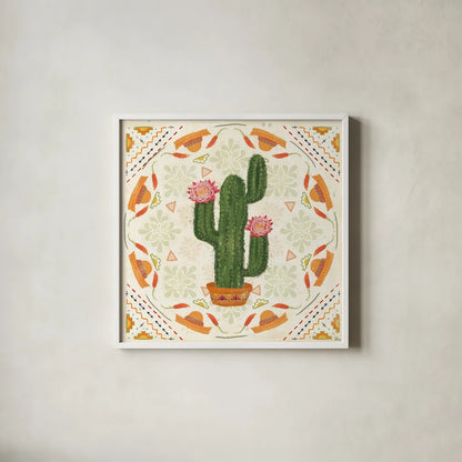 Tex Mex Fiesta V by Veronique Charron. Shown in a crisp white glass frame for a clean and minimalist style. Available as an archival giclee rolled canvas, fine art paper, or poster print. SKU 61918a.