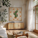 Tex Mex Fiesta V by Veronique Charron. Shown in a natural wood frame in a cozy modern living room. Available as an archival giclee rolled canvas, fine art paper, or poster print. SKU 61918a.