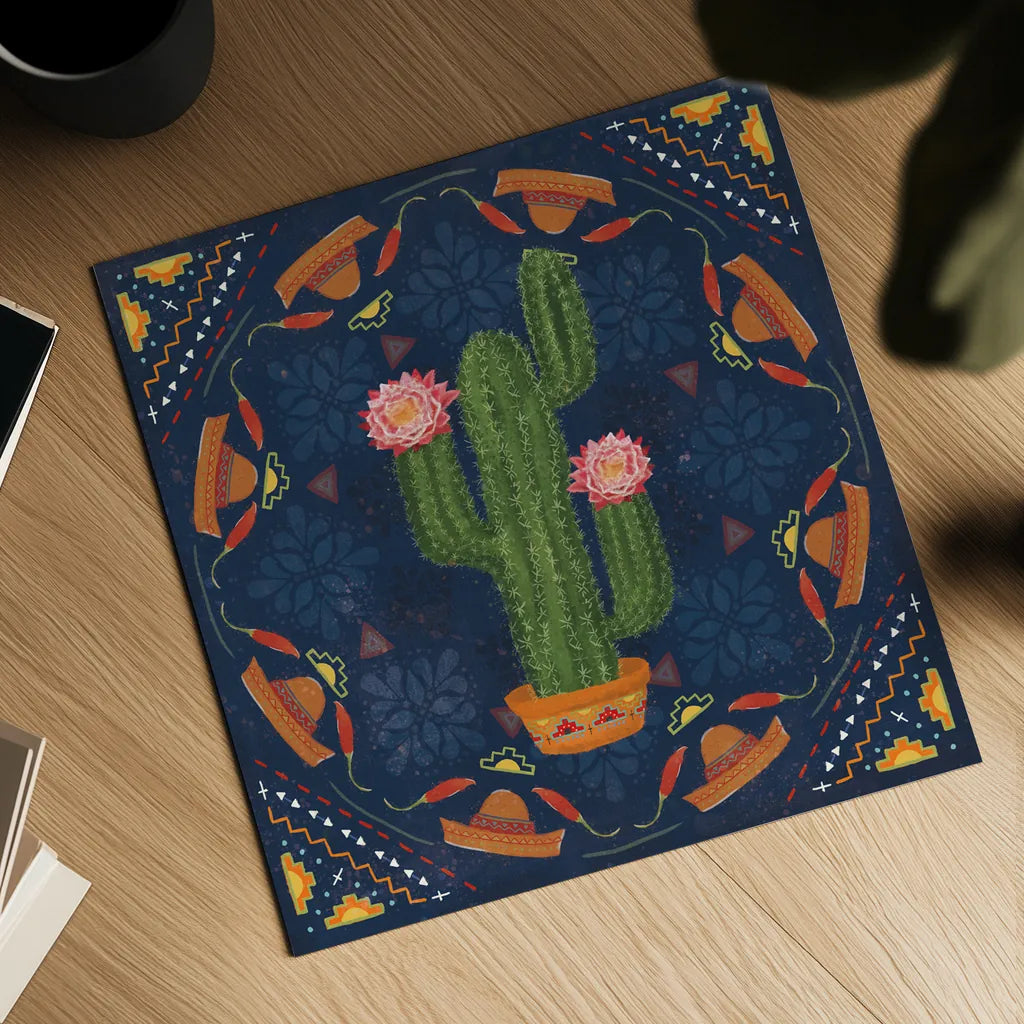 Tex Mex Fiesta V Dark by Veronique Charron. Shown as a detailed flat fine art print, highlighting archival giclee quality. Available as an archival giclee rolled canvas, fine art paper, or poster print. SKU 61926a.