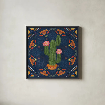 Tex Mex Fiesta V Dark by Veronique Charron. Shown in a sleek black glass frame for a contemporary gallery look. Available as an archival giclee rolled canvas, fine art paper, or poster print. SKU 61926a.