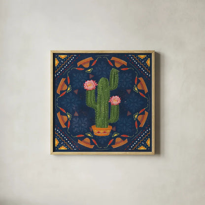 Tex Mex Fiesta V Dark by Veronique Charron. Shown in a natural wood glass frame for a timeless modern aesthetic. Available as an archival giclee rolled canvas, fine art paper, or poster print. SKU 61926a.