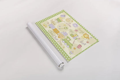 Toys and Hugs I Green by Veronique Charron. shown as a rolled paper print. Available as archival giclee rolled canvas, fine art paper, or poster print. SKU 101250i.