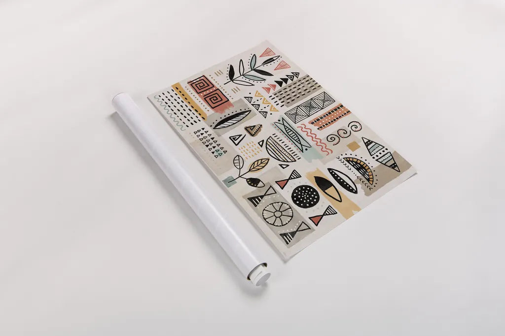 Tribal Tones I by Veronique Charron. shown as a rolled paper print. Available as archival giclee rolled canvas, fine art paper, or poster print. SKU 70454i.