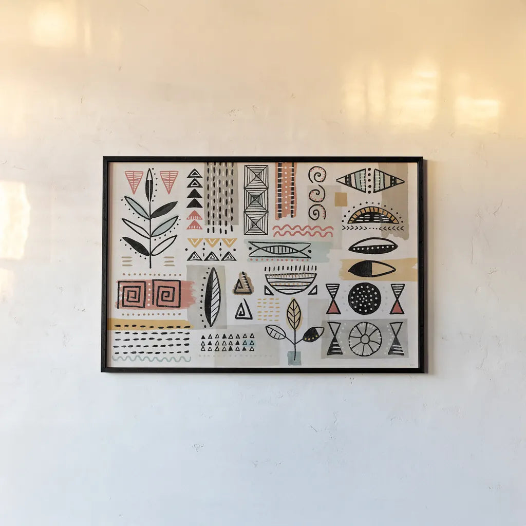 Tribal Tones I by Veronique Charron. shown as a paper print in a black flame. Available as a archival giclee rolled canvas, fine art paper, or poster print. SKU 70454i.