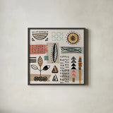 Tribal Tones II by Veronique Charron. Shown in a sleek black glass frame for a contemporary gallery look. Available as an archival giclee rolled canvas, fine art paper, or poster print. SKU 70455a.