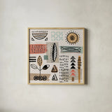 Tribal Tones II by Veronique Charron. Shown in a natural wood glass frame for a timeless modern aesthetic. Available as an archival giclee rolled canvas, fine art paper, or poster print. SKU 70455a.