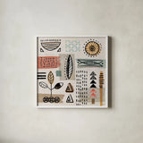 Tribal Tones II by Veronique Charron. Shown in a crisp white glass frame for a clean and minimalist style. Available as an archival giclee rolled canvas, fine art paper, or poster print. SKU 70455a.