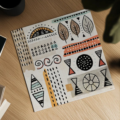 Tribal Tones III by Veronique Charron. Shown as a detailed flat fine art print, highlighting archival giclee quality. Available as an archival giclee rolled canvas, fine art paper, or poster print. SKU 70456a.