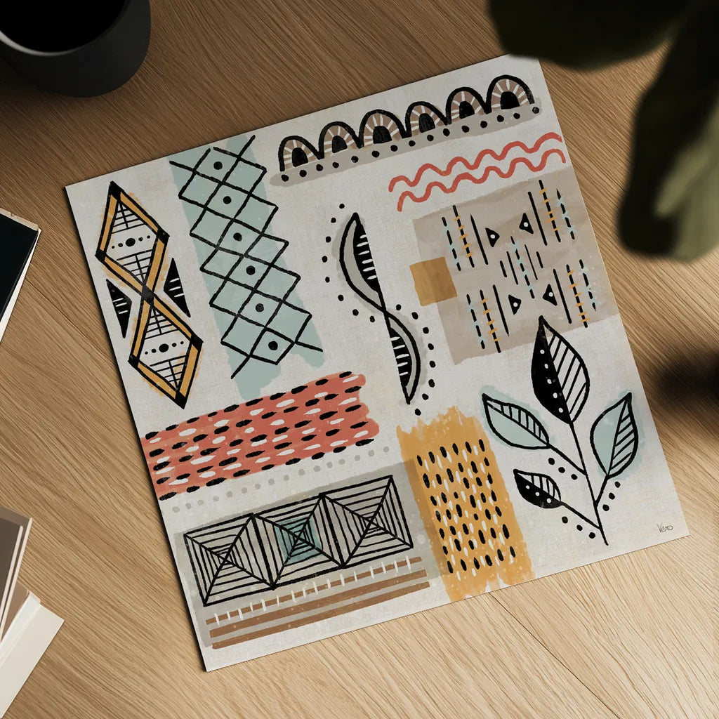 Tribal Tones IV by Veronique Charron. Shown as a detailed flat fine art print, highlighting archival giclee quality. Available as an archival giclee rolled canvas, fine art paper, or poster print. SKU 70457a.