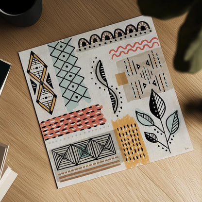 Tribal Tones IV by Veronique Charron. Shown as a detailed flat fine art print, highlighting archival giclee quality. Available as an archival giclee rolled canvas, fine art paper, or poster print. SKU 70457a.