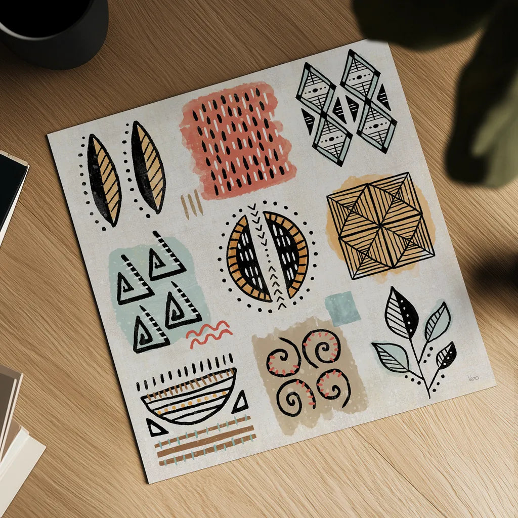 Tribal Tones IX by Veronique Charron. Shown as a detailed flat fine art print, highlighting archival giclee quality. Available as an archival giclee rolled canvas, fine art paper, or poster print. SKU 70462a.