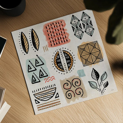 Tribal Tones IX by Veronique Charron. Shown as a detailed flat fine art print, highlighting archival giclee quality. Available as an archival giclee rolled canvas, fine art paper, or poster print. SKU 70462a.