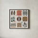 Tribal Tones IX by Veronique Charron. Shown in a sleek black glass frame for a contemporary gallery look. Available as an archival giclee rolled canvas, fine art paper, or poster print. SKU 70462a.