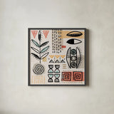 Tribal Tones V by Veronique Charron. Shown in a sleek black glass frame for a contemporary gallery look. Available as an archival giclee rolled canvas, fine art paper, or poster print. SKU 70458a.