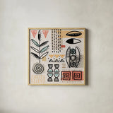 Tribal Tones V by Veronique Charron. Shown in a natural wood glass frame for a timeless modern aesthetic. Available as an archival giclee rolled canvas, fine art paper, or poster print. SKU 70458a.