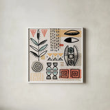 Tribal Tones V by Veronique Charron. Shown in a crisp white glass frame for a clean and minimalist style. Available as an archival giclee rolled canvas, fine art paper, or poster print. SKU 70458a.