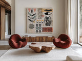 Tribal Tones V by Veronique Charron. Shown as extra-large giant wall art in a modern living room. Available as an archival giclee rolled canvas, fine art paper, or poster print. SKU 70458a.