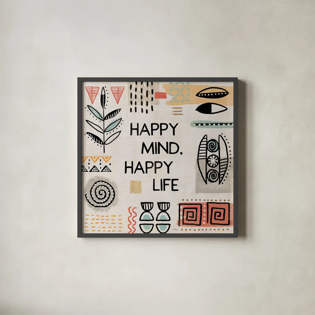 Tribal Tones VII by Veronique Charron. Shown in a sleek black glass frame for a contemporary gallery look. Available as an archival giclee rolled canvas, fine art paper, or poster print. SKU 70460a.