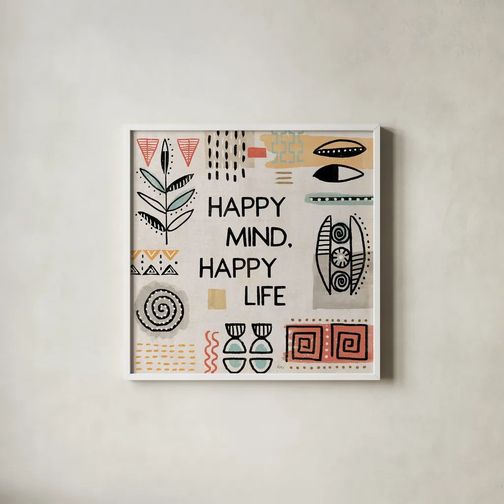 Tribal Tones VII by Veronique Charron. Shown in a crisp white glass frame for a clean and minimalist style. Available as an archival giclee rolled canvas, fine art paper, or poster print. SKU 70460a.