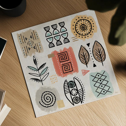 Tribal Tones VIII by Veronique Charron. Shown as a detailed flat fine art print, highlighting archival giclee quality. Available as an archival giclee rolled canvas, fine art paper, or poster print. SKU 70461a.