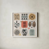 Tribal Tones VIII by Veronique Charron. Shown in a crisp white glass frame for a clean and minimalist style. Available as an archival giclee rolled canvas, fine art paper, or poster print. SKU 70461a.