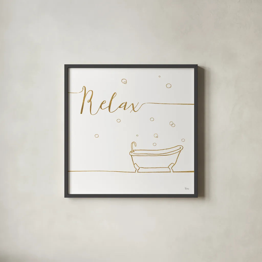 Underline Bath V by Veronique Charron. Shown in a sleek black glass frame for a contemporary gallery look. Available as an archival giclee rolled canvas, fine art paper, or poster print. SKU 33218a.