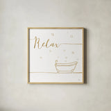 Underline Bath V by Veronique Charron. Shown in a natural wood glass frame for a timeless modern aesthetic. Available as an archival giclee rolled canvas, fine art paper, or poster print. SKU 33218a.