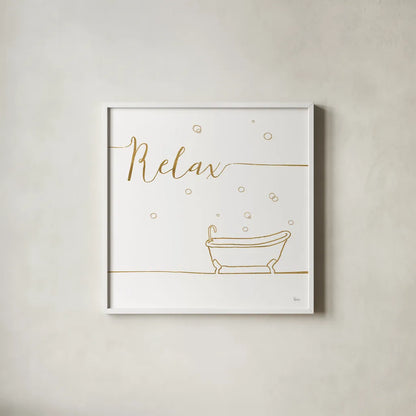 Underline Bath V by Veronique Charron. Shown in a crisp white glass frame for a clean and minimalist style. Available as an archival giclee rolled canvas, fine art paper, or poster print. SKU 33218a.