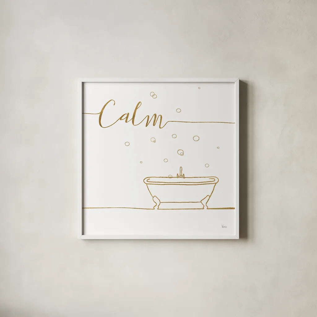 Underline Bath VI by Veronique Charron. Shown in a crisp white glass frame for a clean and minimalist style. Available as an archival giclee rolled canvas, fine art paper, or poster print. SKU 33219a.