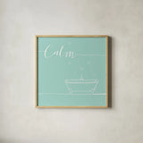 Underline Bath VI Teal by Veronique Charron. Shown in a natural wood glass frame for a timeless modern aesthetic. Available as an archival giclee rolled canvas, fine art paper, or poster print. SKU 33227a.