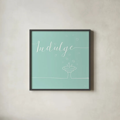 Underline Bath VII Teal by Veronique Charron. Shown in a sleek black glass frame for a contemporary gallery look. Available as an archival giclee rolled canvas, fine art paper, or poster print. SKU 33228a.