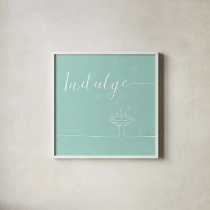 Underline Bath VII Teal by Veronique Charron. Shown in a crisp white glass frame for a clean and minimalist style. Available as an archival giclee rolled canvas, fine art paper, or poster print. SKU 33228a.