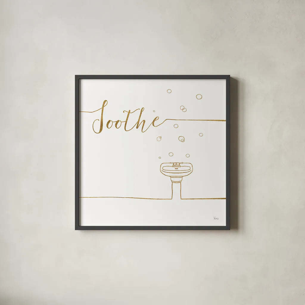 Underline Bath VIII by Veronique Charron. Shown in a sleek black glass frame for a contemporary gallery look. Available as an archival giclee rolled canvas, fine art paper, or poster print. SKU 33221a.