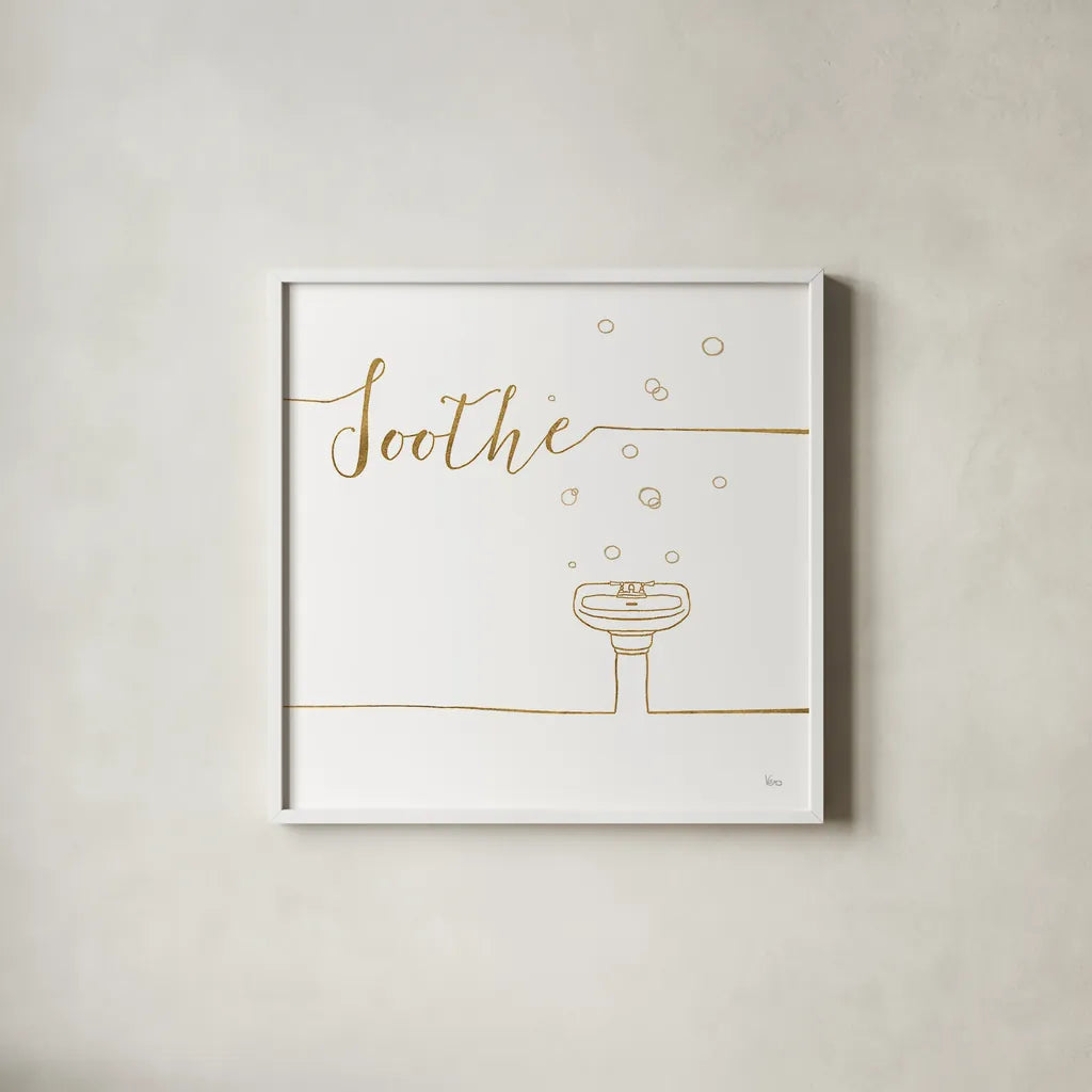 Underline Bath VIII by Veronique Charron. Shown in a crisp white glass frame for a clean and minimalist style. Available as an archival giclee rolled canvas, fine art paper, or poster print. SKU 33221a.