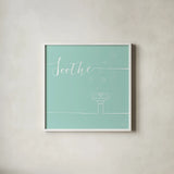 Underline Bath VIII Teal by Veronique Charron. Shown in a crisp white glass frame for a clean and minimalist style. Available as an archival giclee rolled canvas, fine art paper, or poster print. SKU 33229a.