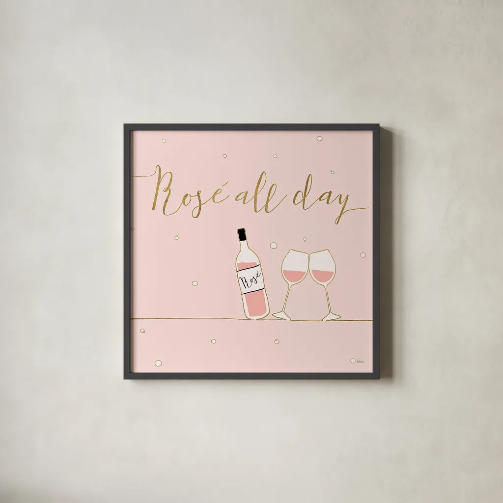 Underlined Bubbly V Pink by Veronique Charron. Shown in a sleek black glass frame for a contemporary gallery look. Available as an archival giclee rolled canvas, fine art paper, or poster print. SKU 34821a.