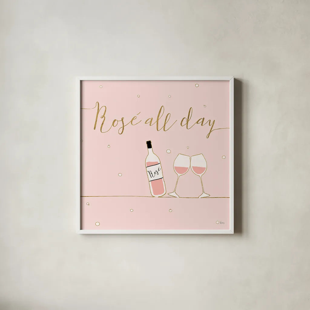 Underlined Bubbly V Pink by Veronique Charron. Shown in a crisp white glass frame for a clean and minimalist style. Available as an archival giclee rolled canvas, fine art paper, or poster print. SKU 34821a.