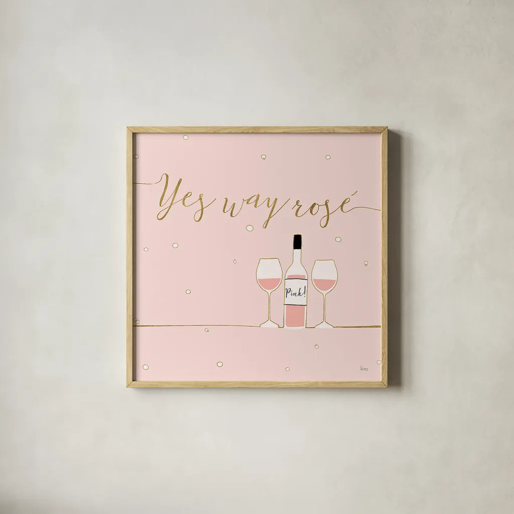 Underlined Bubbly VI Pink by Veronique Charron. Shown in a natural wood glass frame for a timeless modern aesthetic. Available as an archival giclee rolled canvas, fine art paper, or poster print. SKU 34822a.