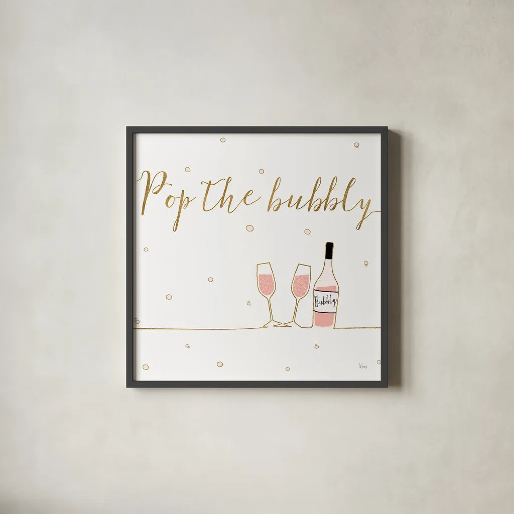 Underlined Bubbly VII by Veronique Charron. Shown in a sleek black glass frame for a contemporary gallery look. Available as an archival giclee rolled canvas, fine art paper, or poster print. SKU 34815a.