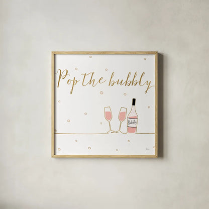 Underlined Bubbly VII by Veronique Charron. Shown in a natural wood glass frame for a timeless modern aesthetic. Available as an archival giclee rolled canvas, fine art paper, or poster print. SKU 34815a.