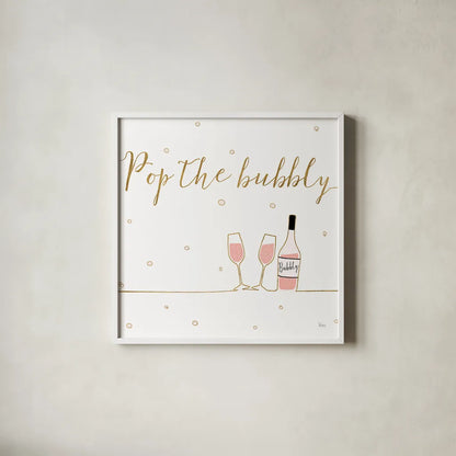 Underlined Bubbly VII by Veronique Charron. Shown in a crisp white glass frame for a clean and minimalist style. Available as an archival giclee rolled canvas, fine art paper, or poster print. SKU 34815a.