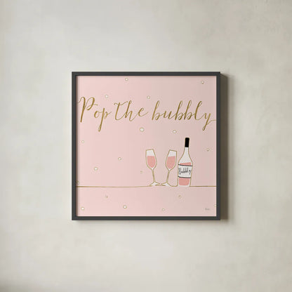 Underlined Bubbly VII Pink by Veronique Charron. Shown in a sleek black glass frame for a contemporary gallery look. Available as an archival giclee rolled canvas, fine art paper, or poster print. SKU 34823a.