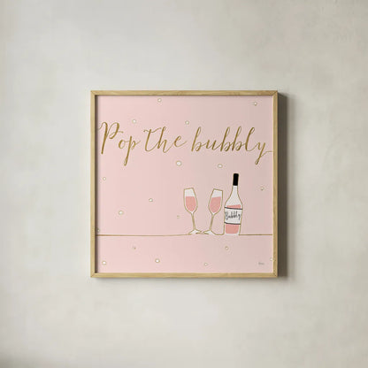 Underlined Bubbly VII Pink by Veronique Charron. Shown in a natural wood glass frame for a timeless modern aesthetic. Available as an archival giclee rolled canvas, fine art paper, or poster print. SKU 34823a.