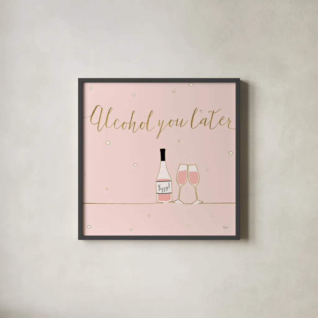 Underlined Bubbly VIII Pink by Veronique Charron. Shown in a sleek black glass frame for a contemporary gallery look. Available as an archival giclee rolled canvas, fine art paper, or poster print. SKU 34824a.